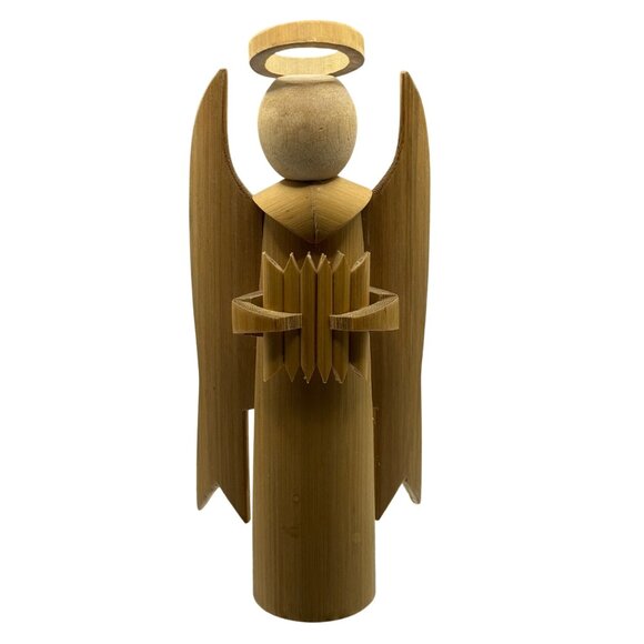 VTG Bamboo Handmade 5 Angels Playing Instruments Guitar Pipes Flute Violin Drum - Picture 8 of 16